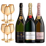 Moët & Chandon magnum tasting box (3 bottles of 150 cl.) + 6 golden glasses.