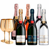 Moët & Chandon tasting box (6 bottles of 75 cl.) + 2 golden glasses 